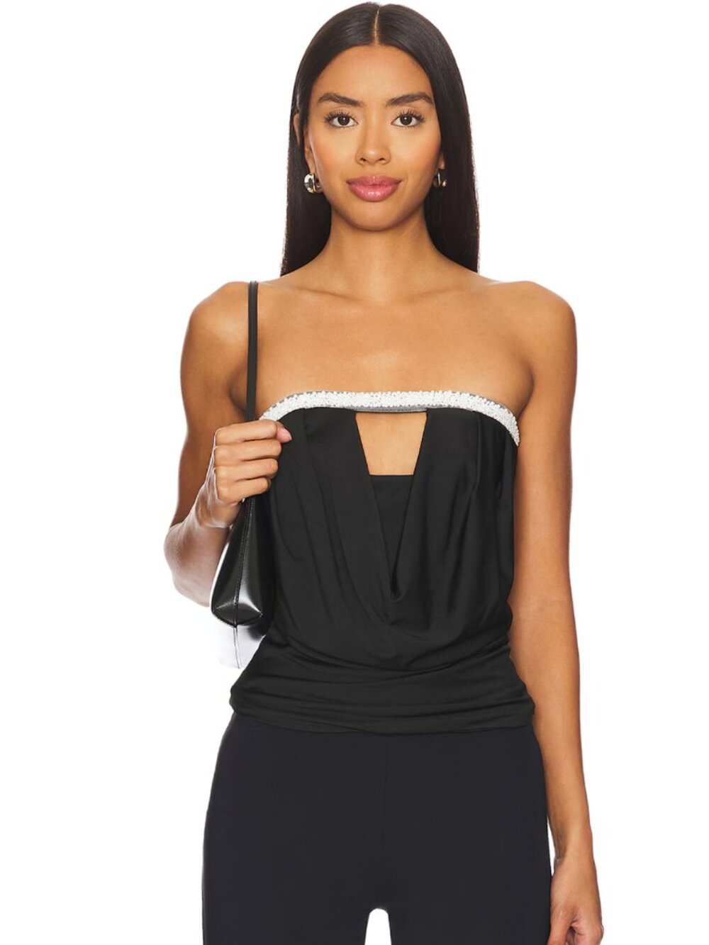 NEW superdown Bea Tube Top in Black Strapless White Pearl Beaded Large